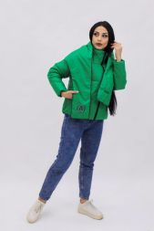 Демисезонная женская куртка весна осень +дутый шарф-косынка 8193 зеленый